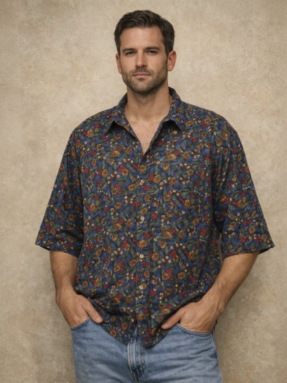 VINTAGE 90'S Bushwacker Botantical 1/2 Sleeve Button Down Shirt
